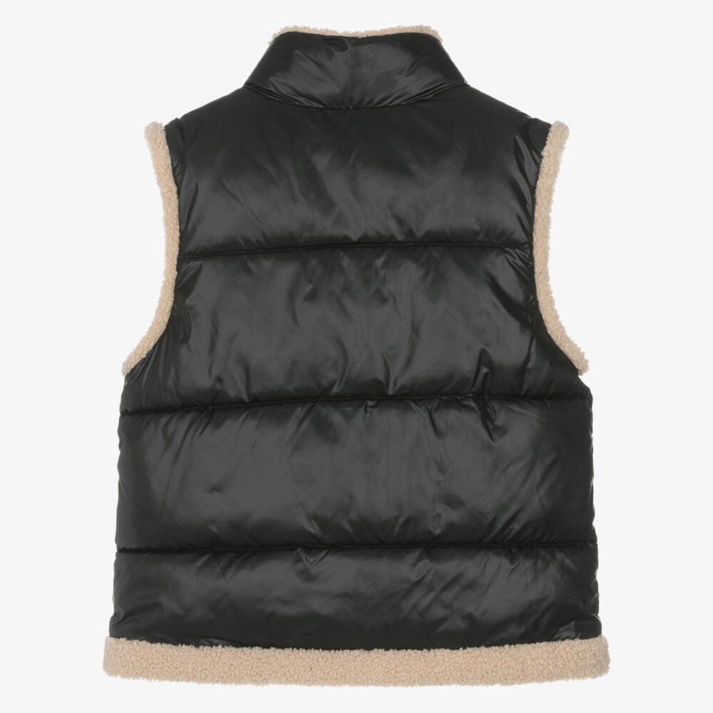 Mayoral-Girls Black Padded Gilet with Sherpa Fleece Trim | Childrensalon