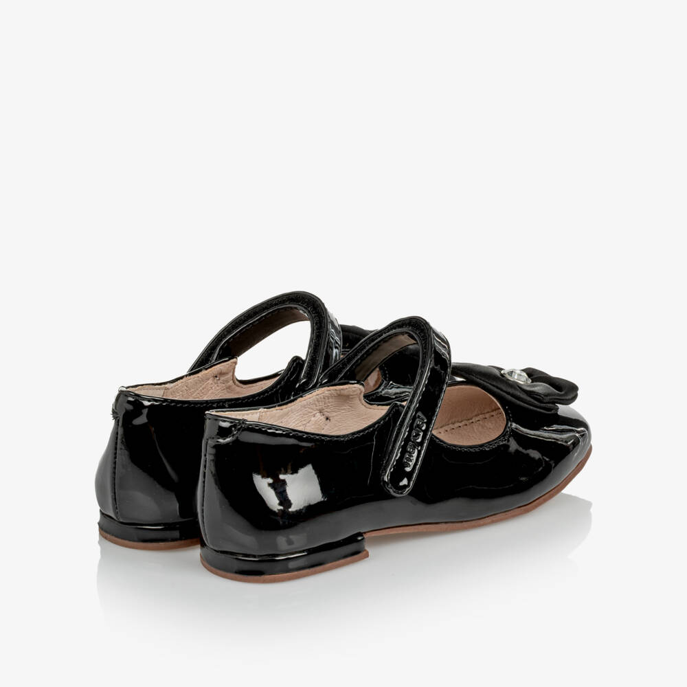 Mayoral-Girls Black Patent Bar Shoes with Embellished Flower | Childrensalon