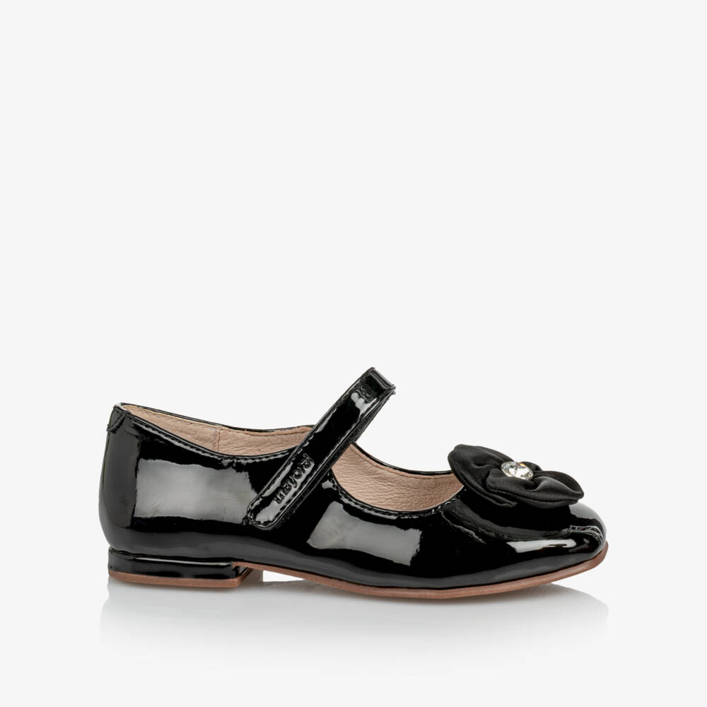 Mayoral-Girls Black Patent Bar Shoes with Embellished Flower | Childrensalon