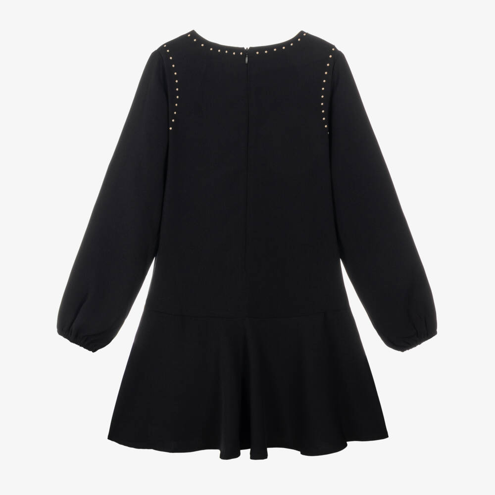 Mayoral-Girls Black Pintuck Dress with Silver Studs | Childrensalon