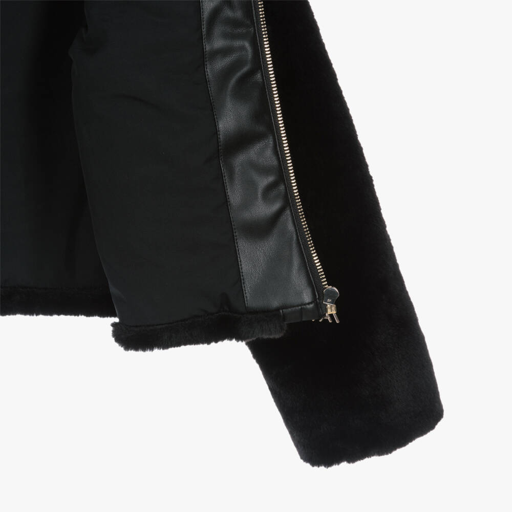 Mayoral-Girls Black Plush Faux Fur Jacket | Childrensalon