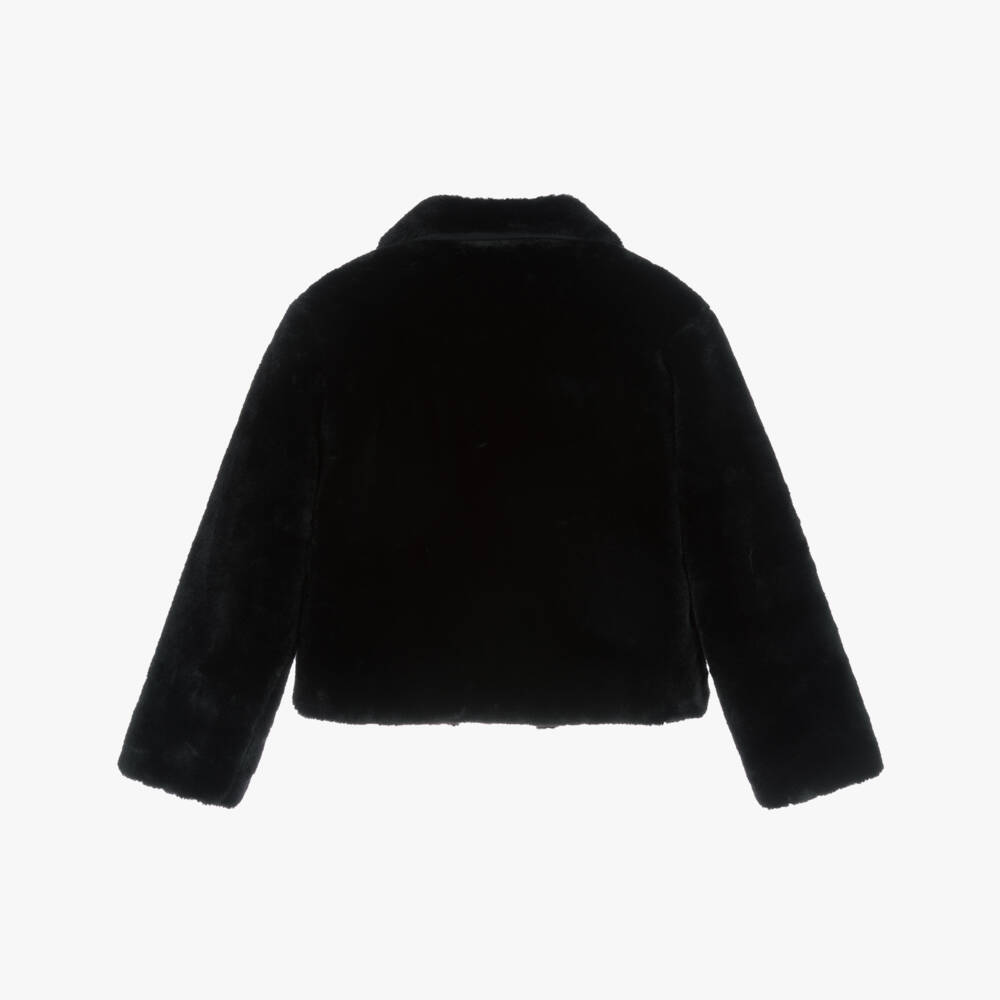 Mayoral-Girls Black Plush Faux Fur Jacket | Childrensalon