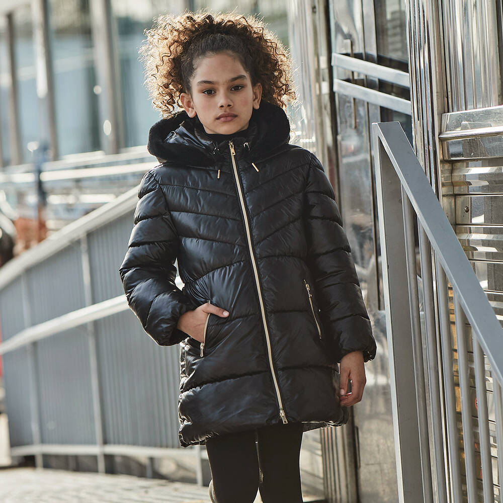 Long Black Girls Puffer Jacket Long Black Coat Girls Girls Black