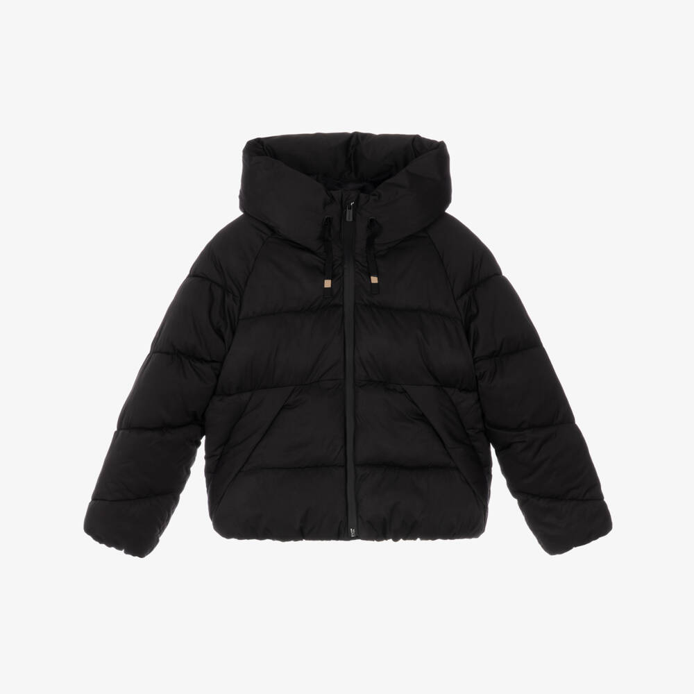 Mayoral-Girls Black Puffer Jacket with Drawstring Hood | Childrensalon