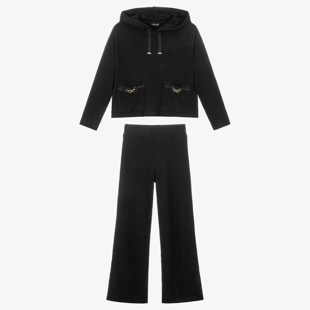 Mayoral-Girls Black Ribbed Jersey Tracksuit | Childrensalon