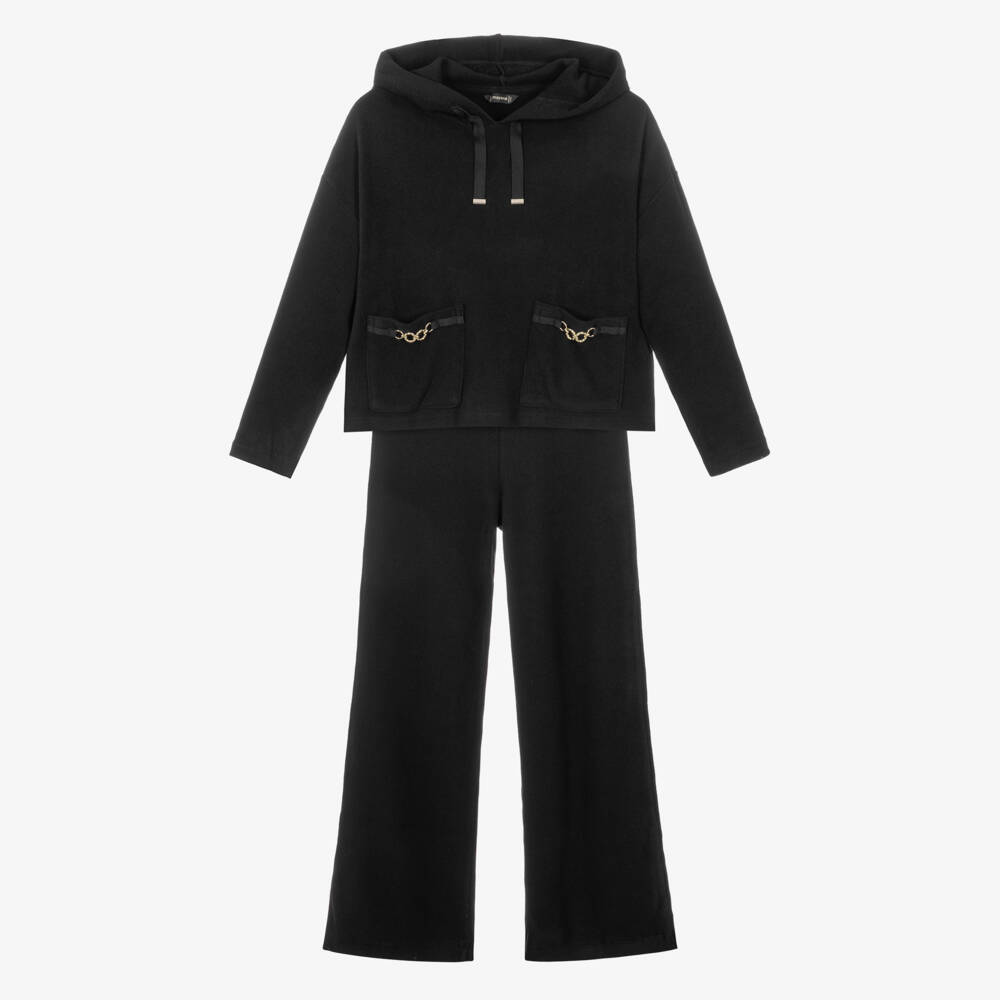 Mayoral-Girls Black Ribbed Jersey Tracksuit | Childrensalon