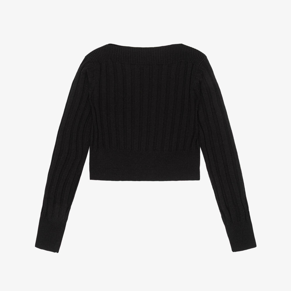 Mayoral-Girls Black Ribbed Knitted Boat Neck Sweater | Childrensalon