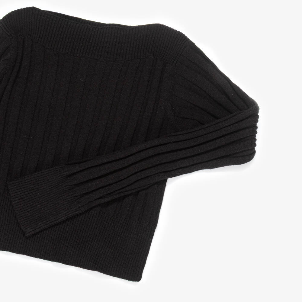Mayoral-Girls Black Ribbed Knitted Boat Neck Sweater | Childrensalon