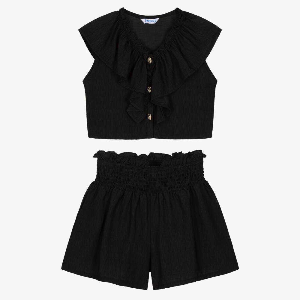 Mayoral-Girls Black Ruffle Shorts Set | Childrensalon