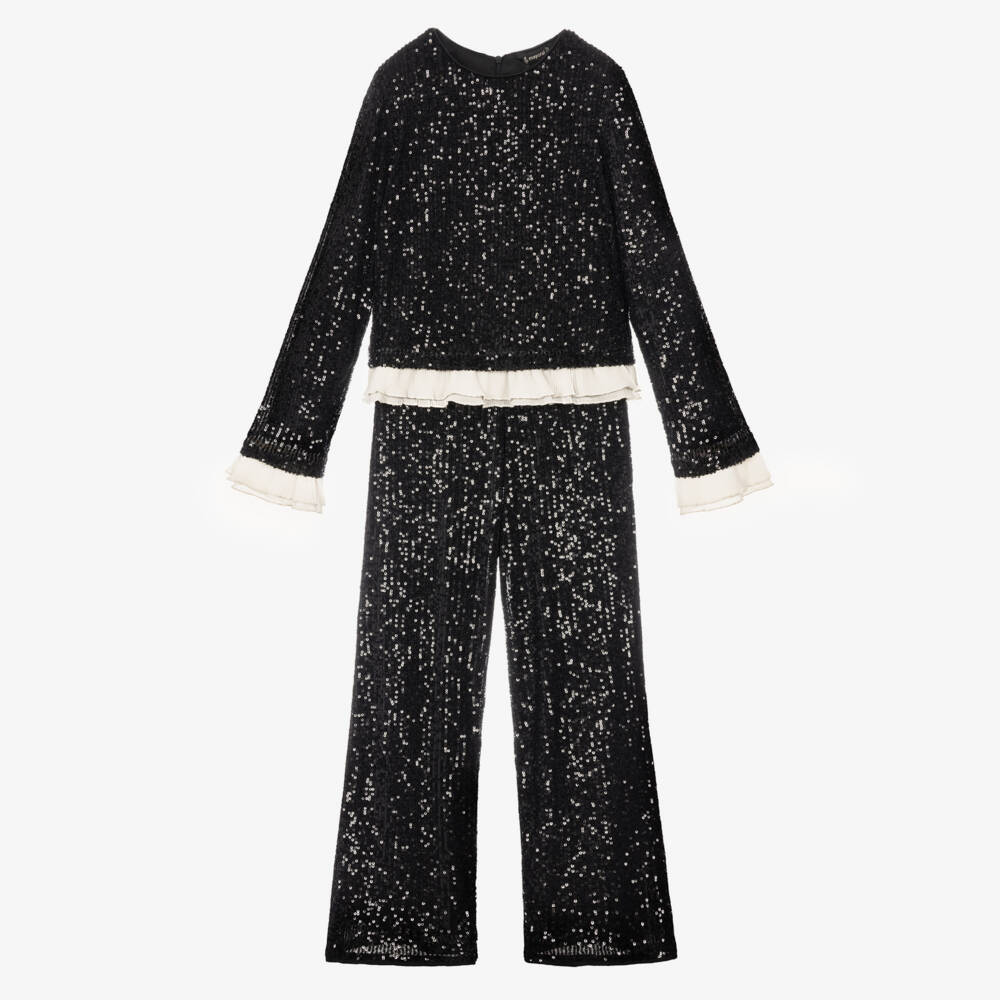Mayoral-Girls Black Sequin-Embellished Trouser Set | Childrensalon