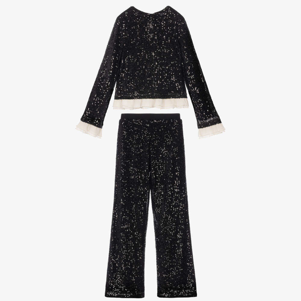Mayoral-Girls Black Sequin-Embellished Trouser Set | Childrensalon