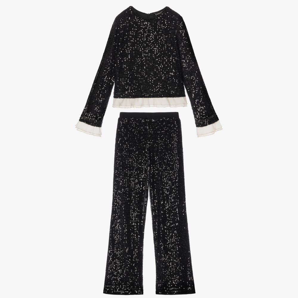 Mayoral-Girls Black Sequin-Embellished Trouser Set | Childrensalon