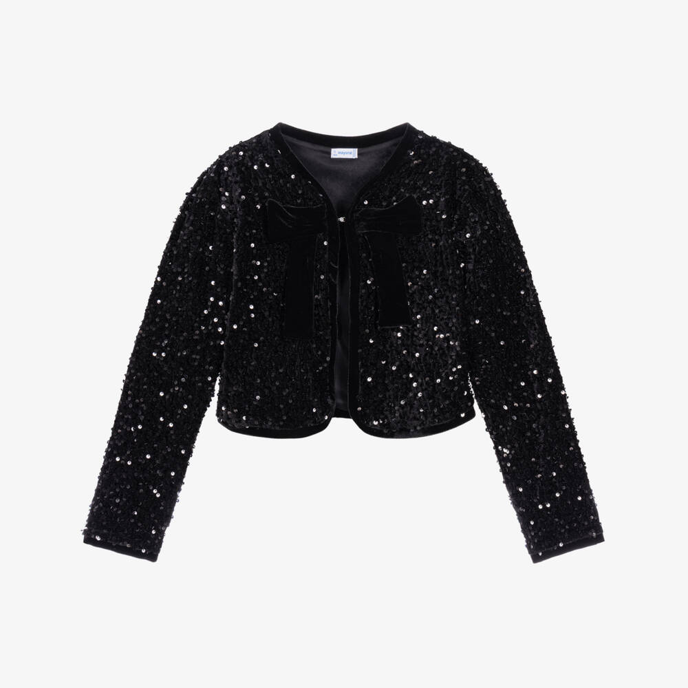 Mayoral-Girls Black Sequinned Cardigan | Childrensalon
