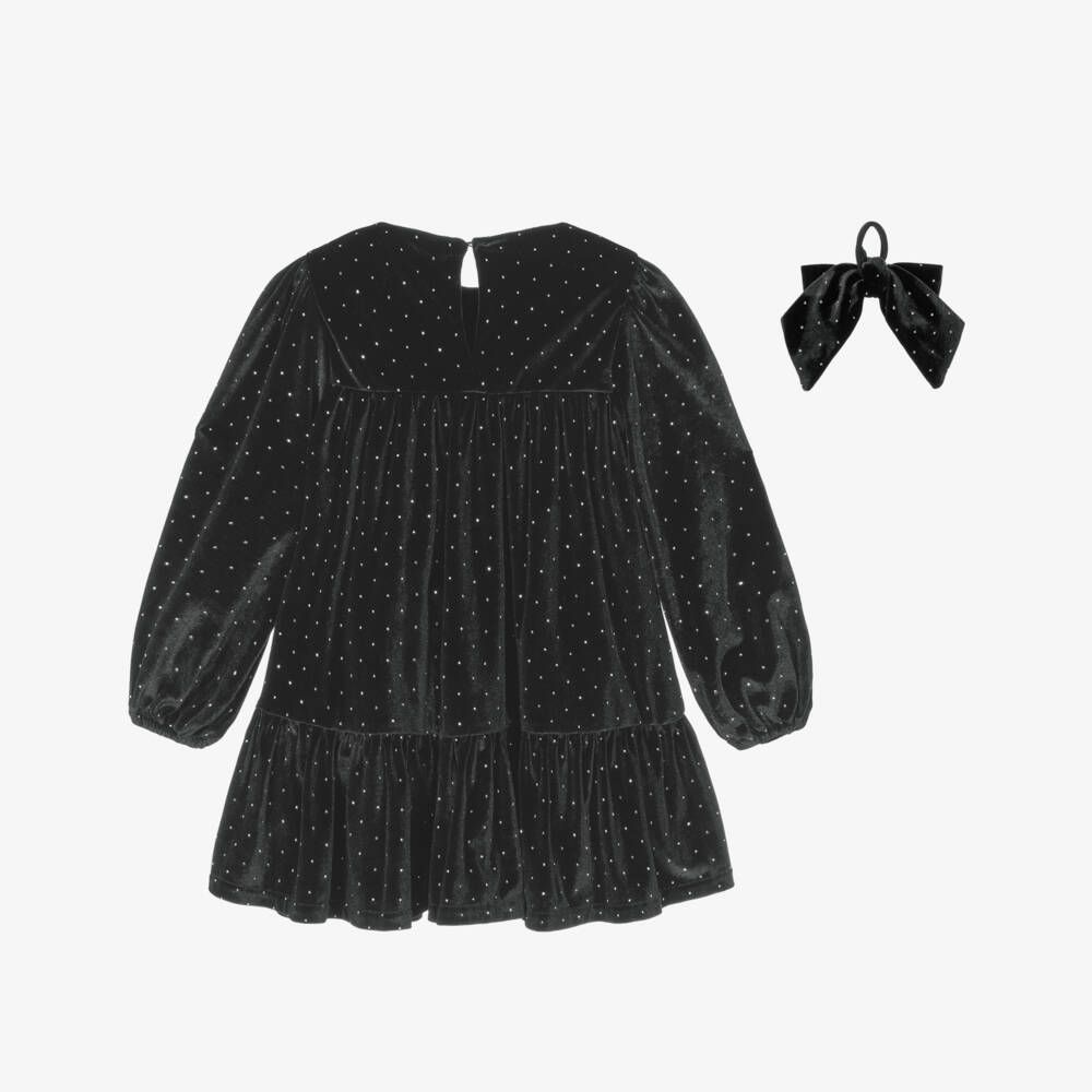 Mayoral-Girls Black Velour Dress Set with Sparkly Diamantés | Childrensalon