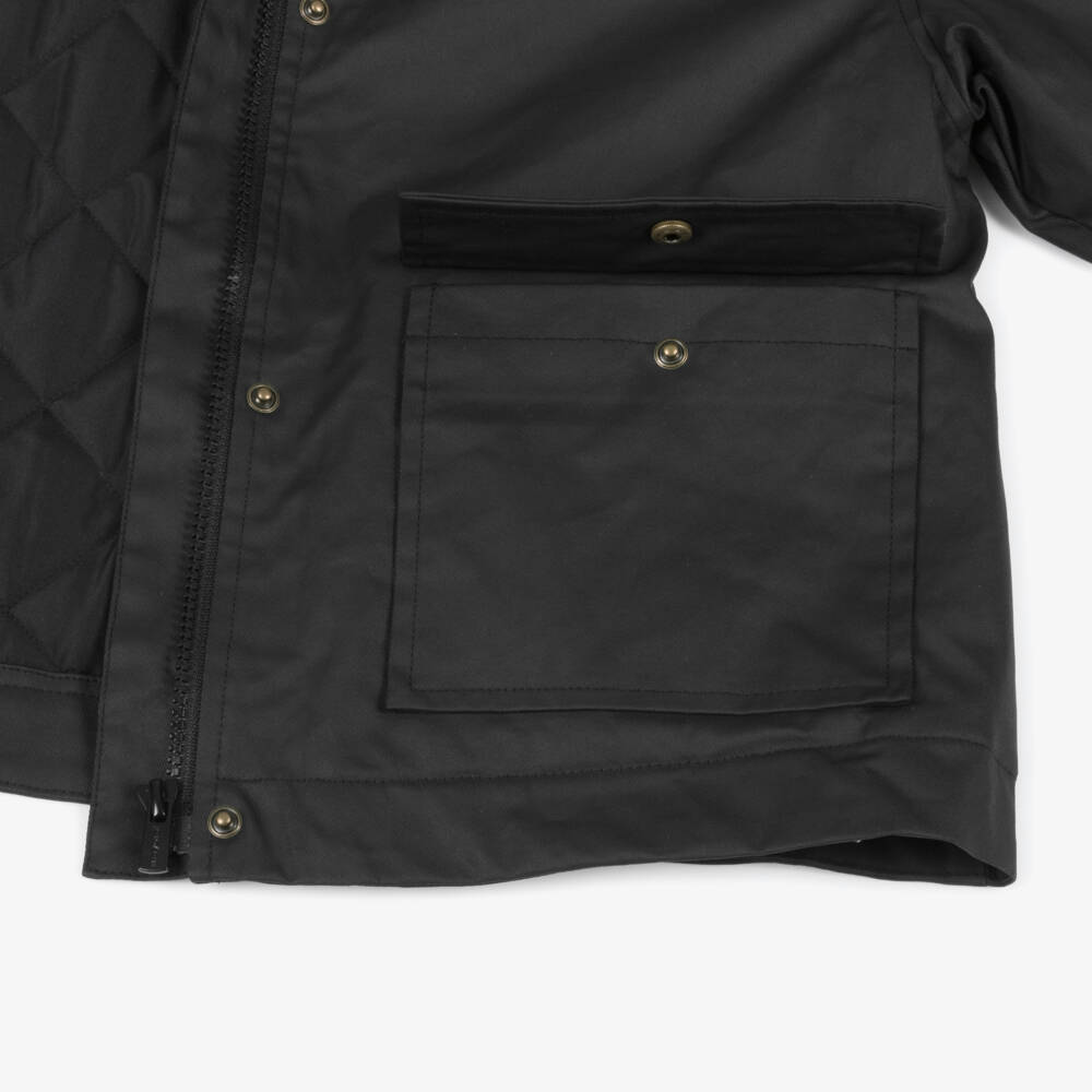 Mayoral-Girls Black Waxed Cotton Jacket with Corduroy Collar | Childrensalon