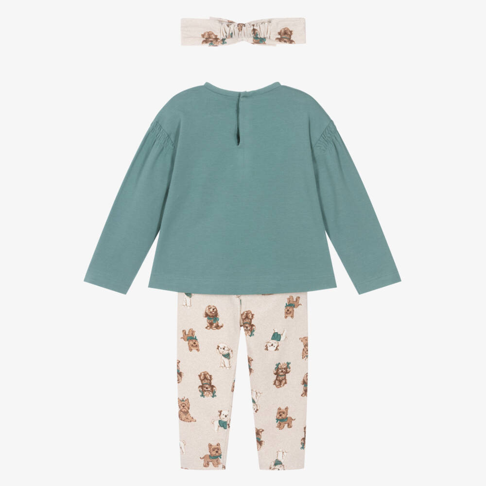 Mayoral-Girls Blue & Beige Dog Print Leggings Set | Childrensalon
