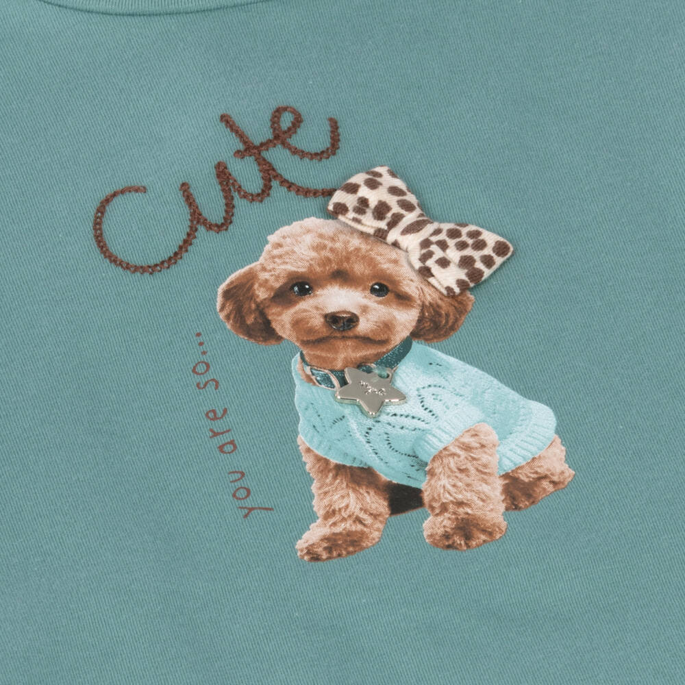 Mayoral-Girls Blue & Beige Dog Print Leggings Set | Childrensalon