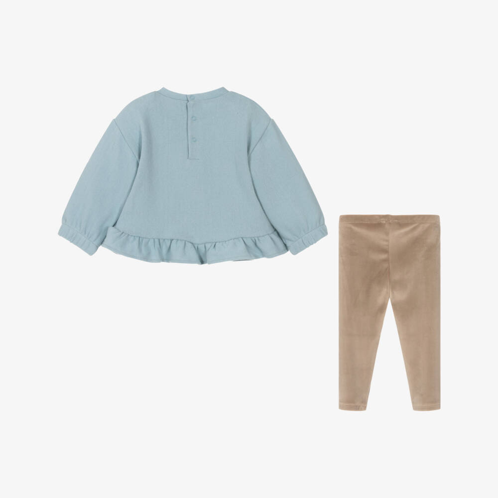 Mayoral-Girls Blue & Beige Puppy Leggings Set | Childrensalon
