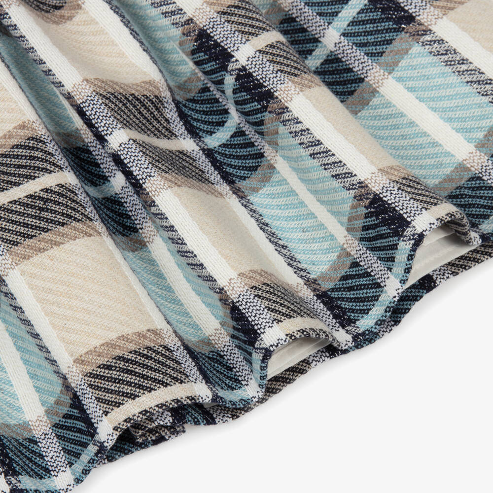 Mayoral-Girls Blue & Beige Tartan Dress with Velvet Bow | Childrensalon