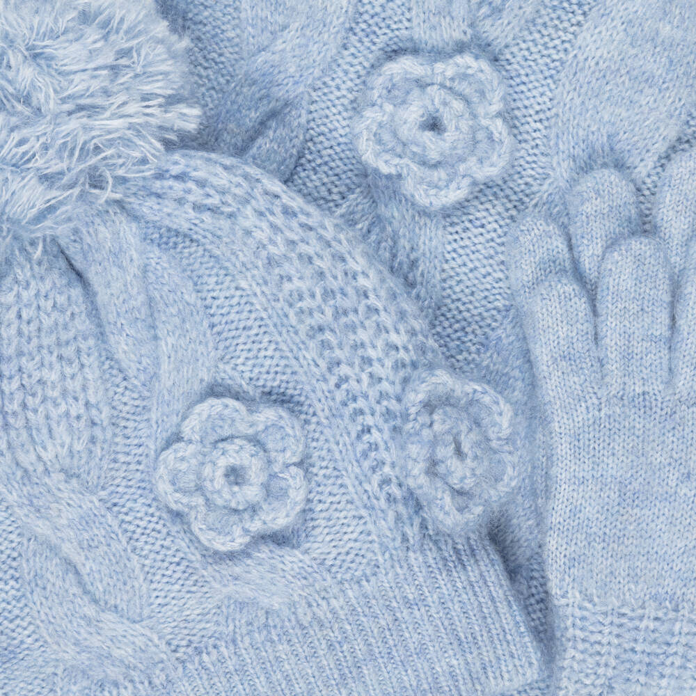 Mayoral-Girls Blue Cable Knit Hat & Scarf Set with Gloves | Childrensalon