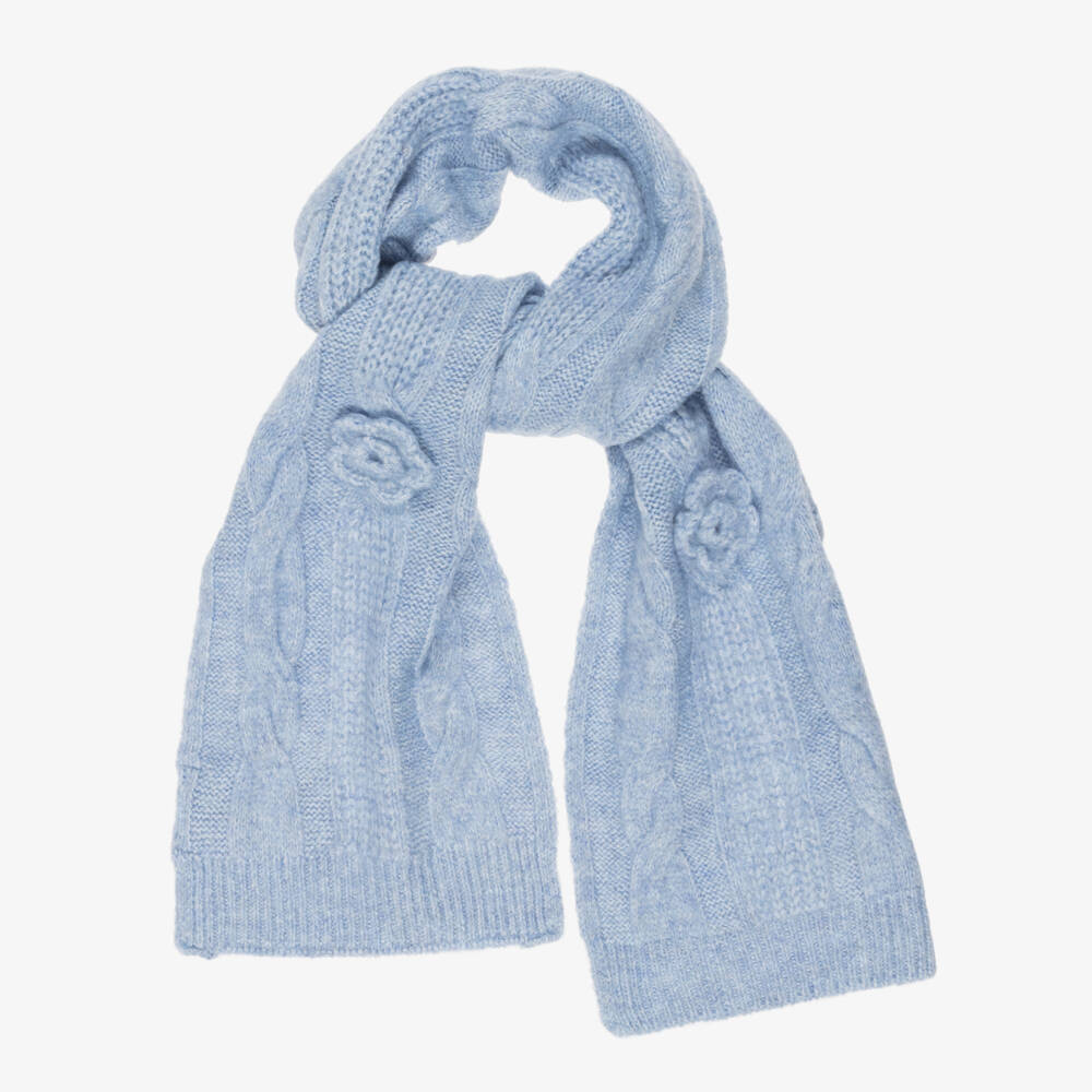 Mayoral-Girls Blue Cable Knit Hat & Scarf Set with Gloves | Childrensalon