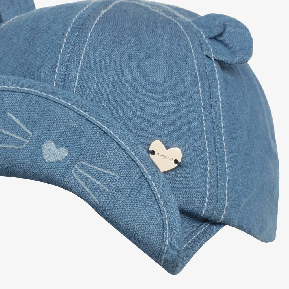 Mayoral-Girls Blue Cat Cotton Cap | Childrensalon