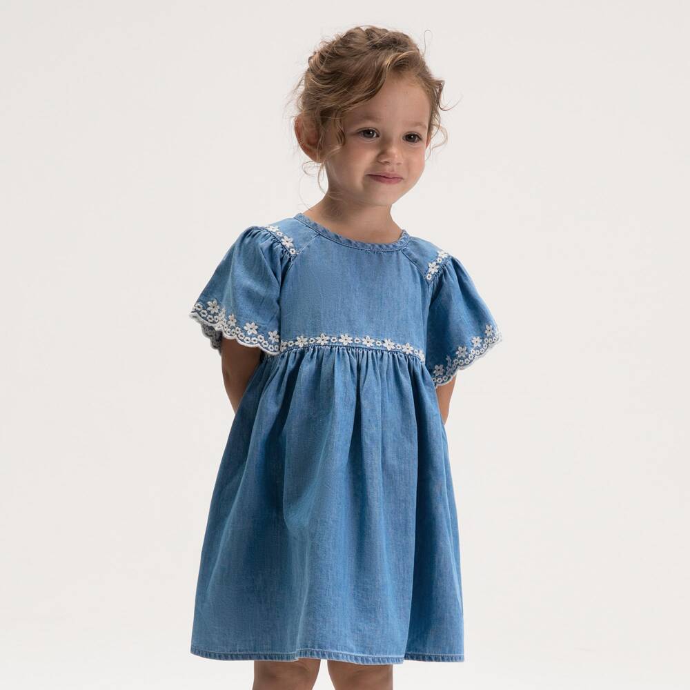 Mayoral-فستان شامبراي مطرز لون أزرق للبنات | Childrensalon