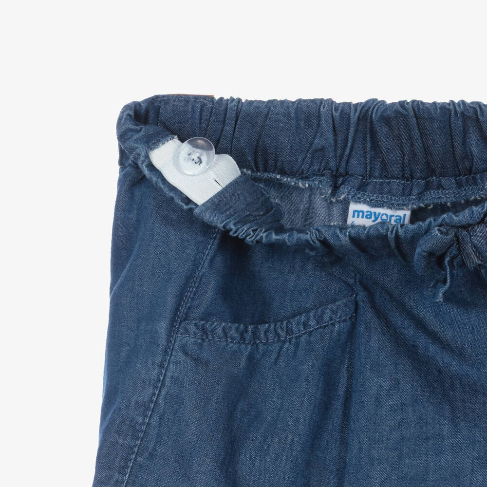 Mayoral-Girls Blue Chambray Shorts with Ruffle Trim | Childrensalon