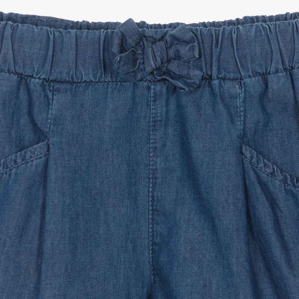 Mayoral-Girls Blue Chambray Shorts with Ruffle Trim | Childrensalon