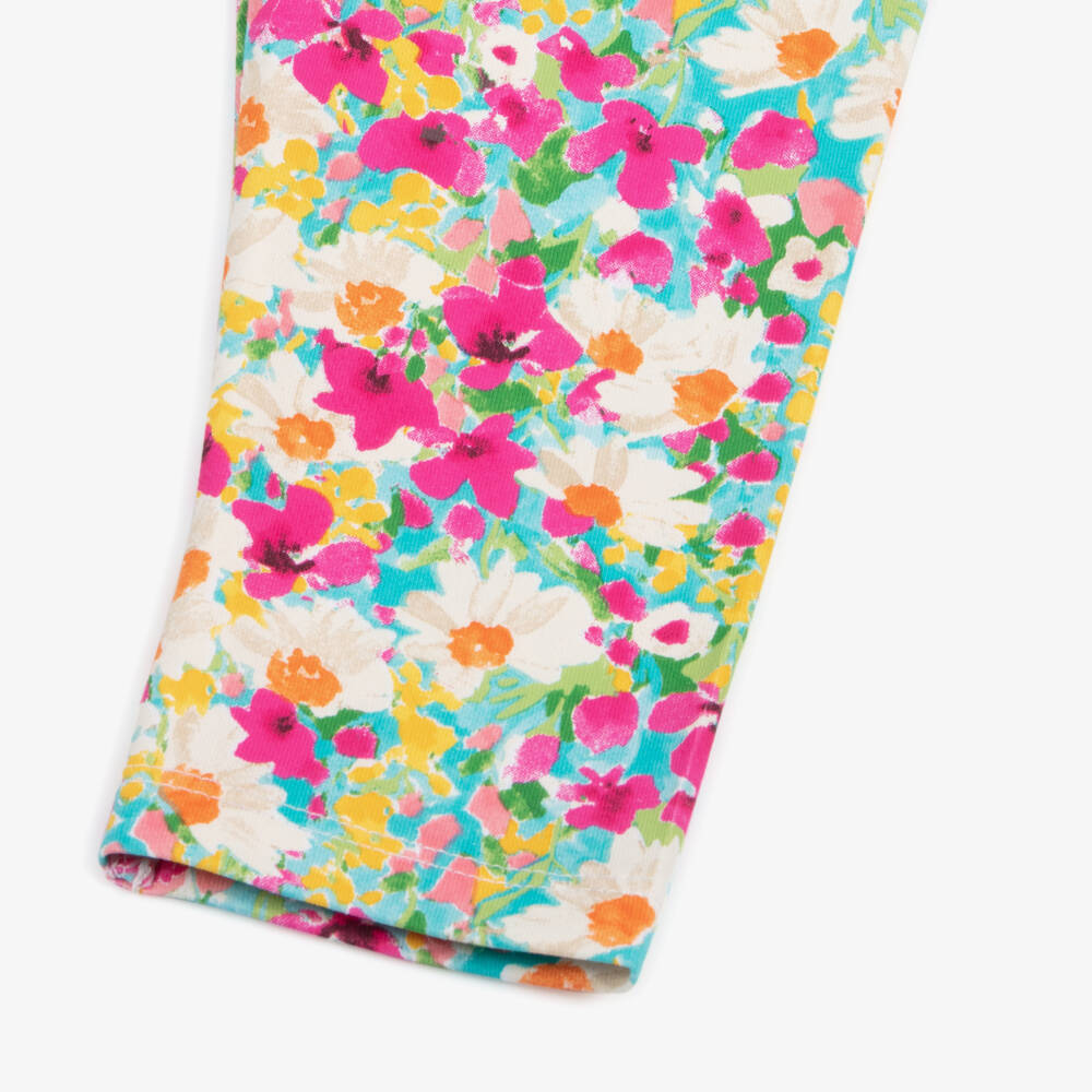 Mayoral-Girls Blue Cotton Floral Print Leggings | Childrensalon