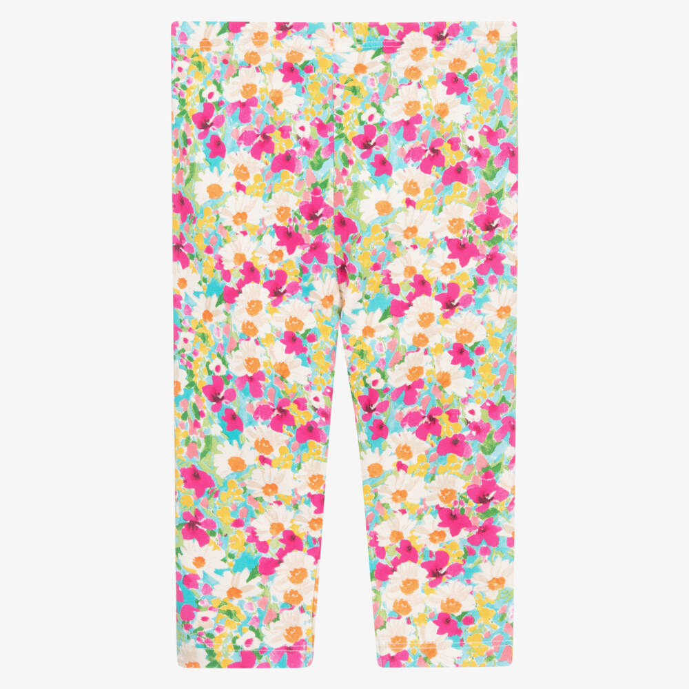 Mayoral-Girls Blue Cotton Floral Print Leggings | Childrensalon