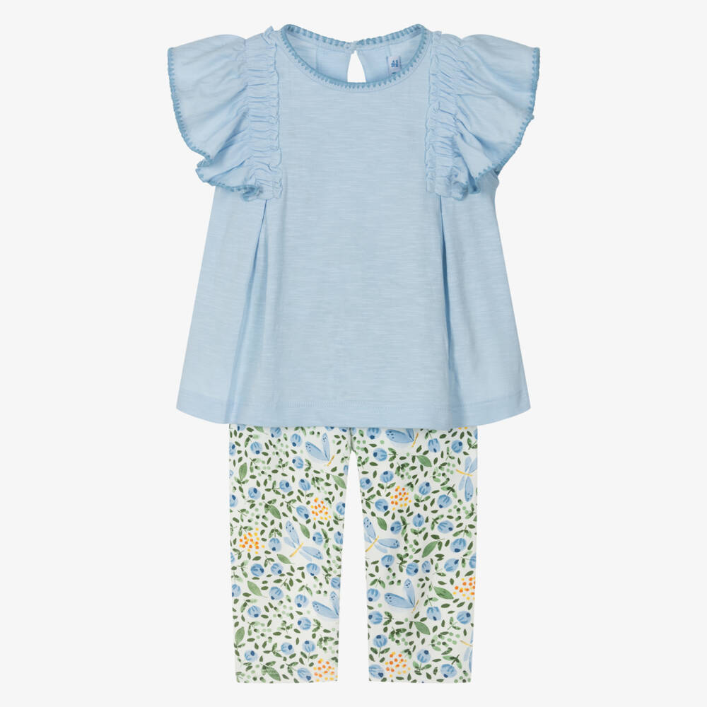 Mayoral-Girls Blue Cotton Flower & Dragonfly Leggings Set | Childrensalon