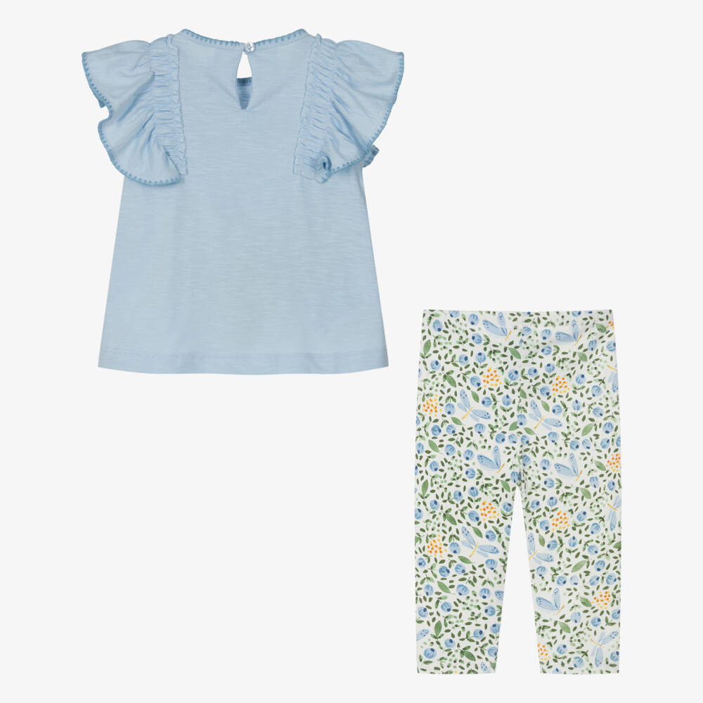 Mayoral-Girls Blue Cotton Flower & Dragonfly Leggings Set | Childrensalon