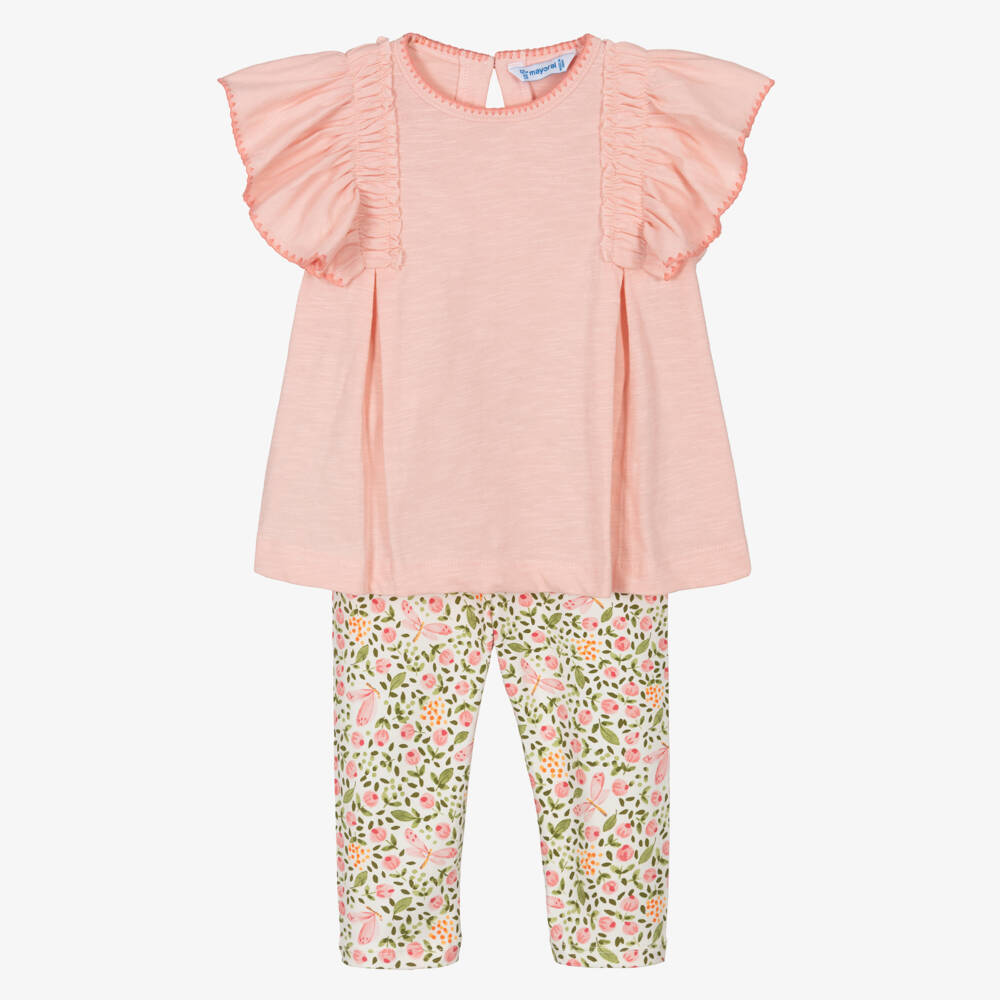 Mayoral-Girls Blue Cotton Flower & Dragonfly Leggings Set | Childrensalon