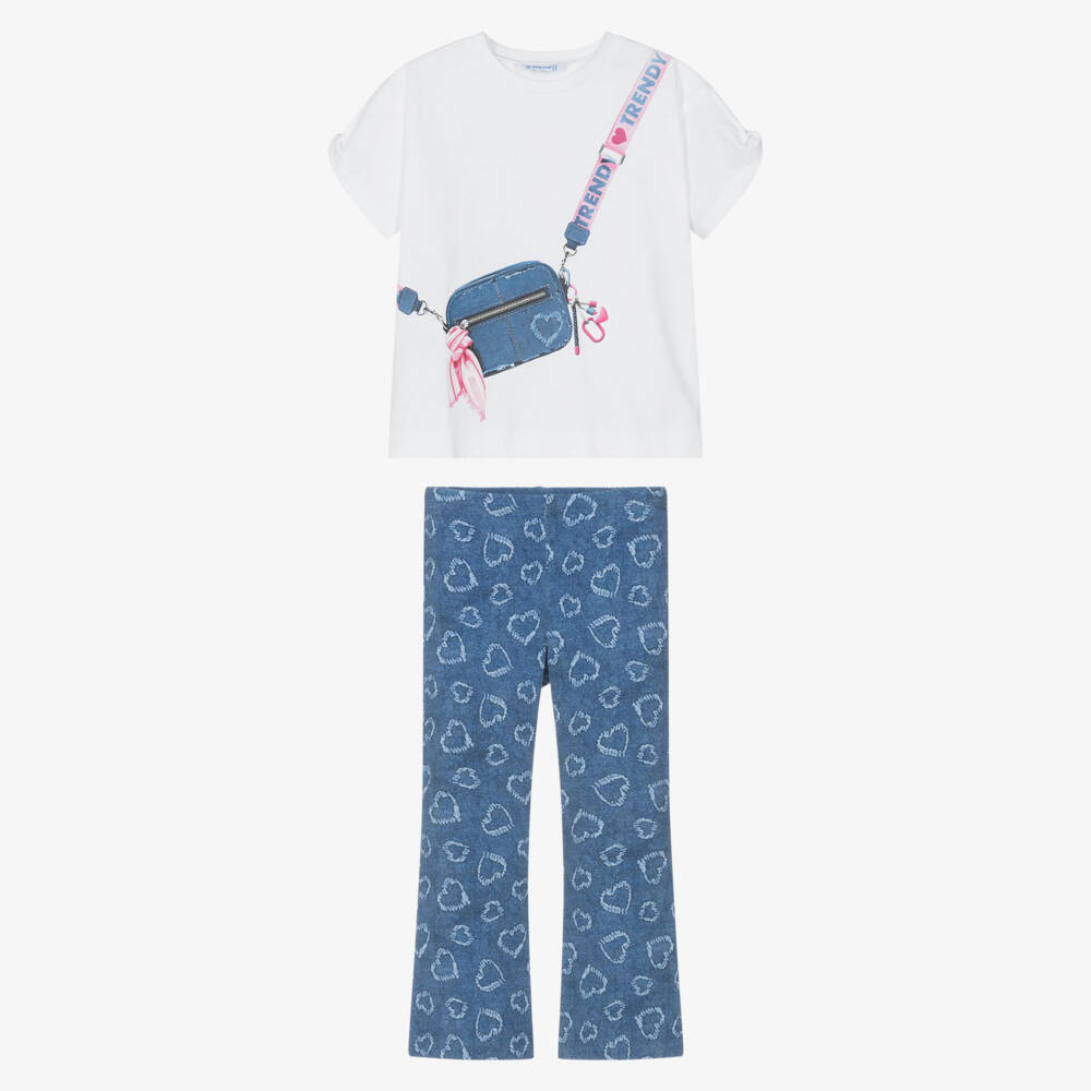 Mayoral-Girls Blue Cotton Jersey Flared Leggings Set | Childrensalon