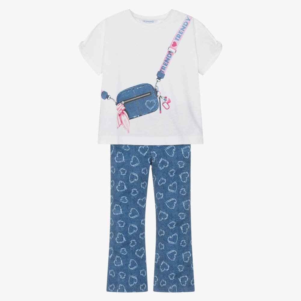 Mayoral-Girls Blue Cotton Jersey Flared Leggings Set | Childrensalon