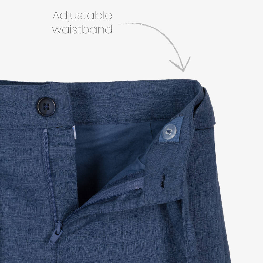 Mayoral-Girls Blue Cotton & Linen Trousers with Floral Embroidery | Childrensalon