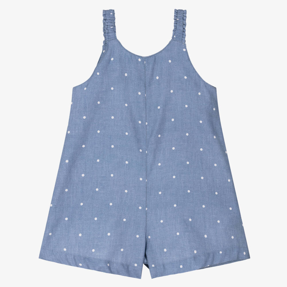 Mayoral-Girls Blue Cotton Polka Dot Playsuit | Childrensalon