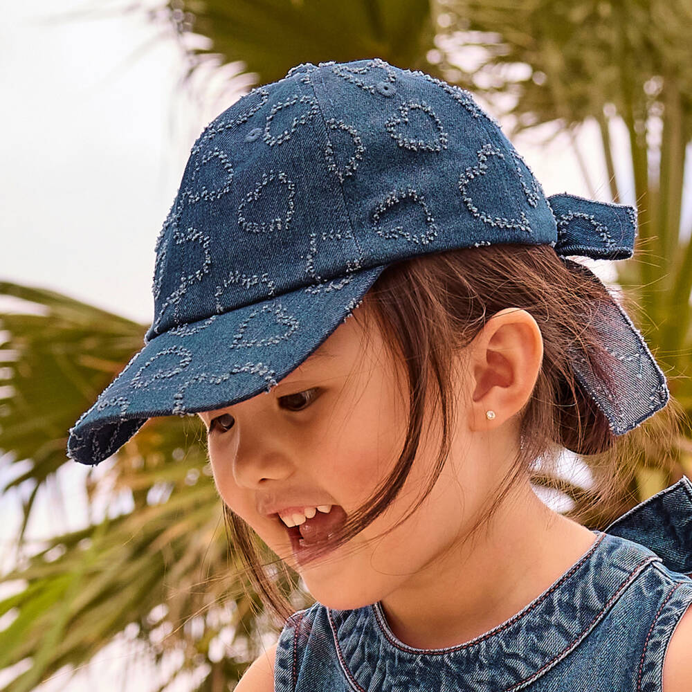 Mayoral-Girls Blue Denim Cap with Hearts | Childrensalon