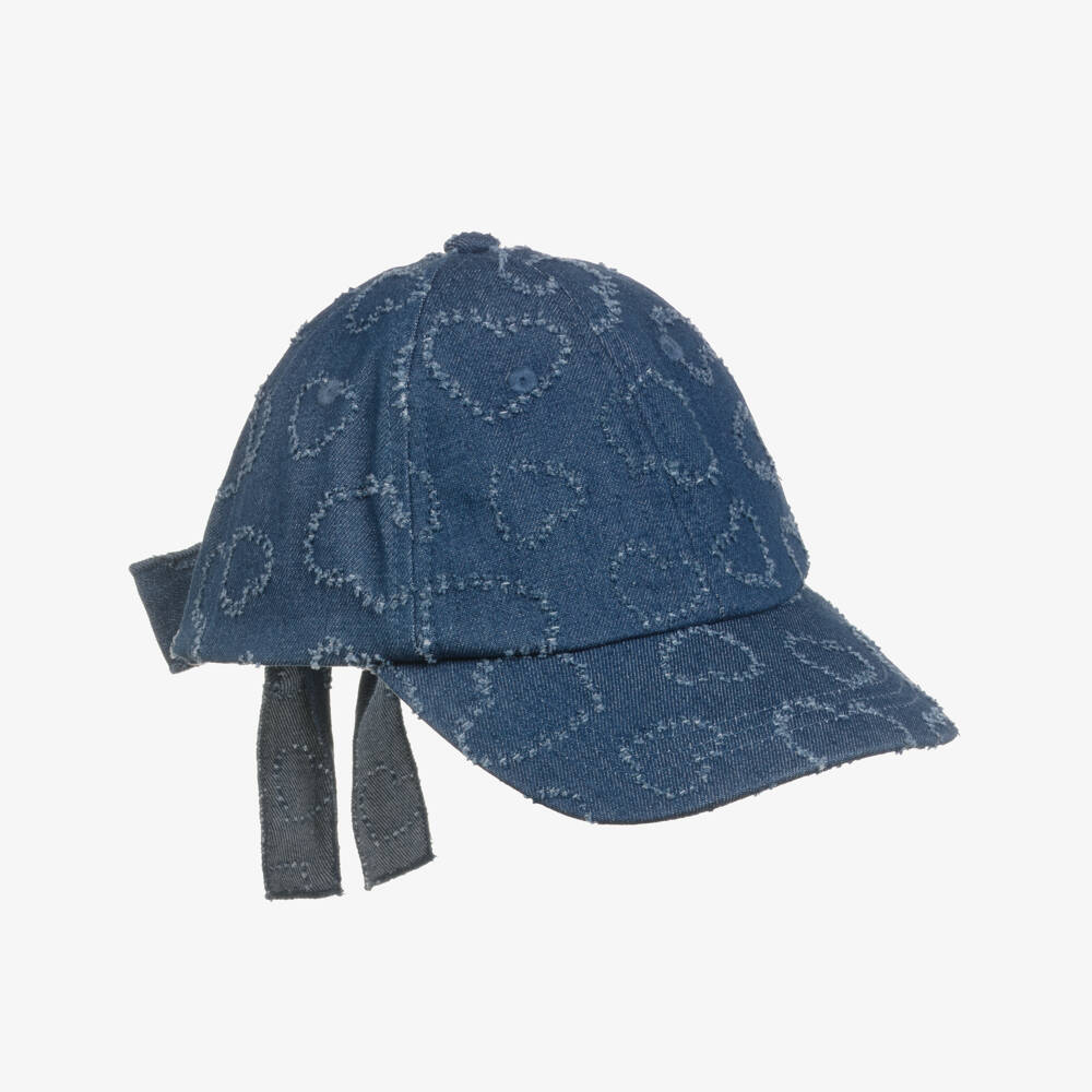Mayoral-Girls Blue Denim Cap with Hearts | Childrensalon