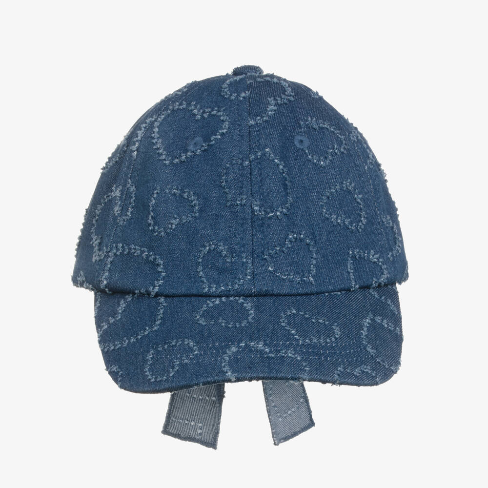 Mayoral-Girls Blue Denim Cap with Hearts | Childrensalon