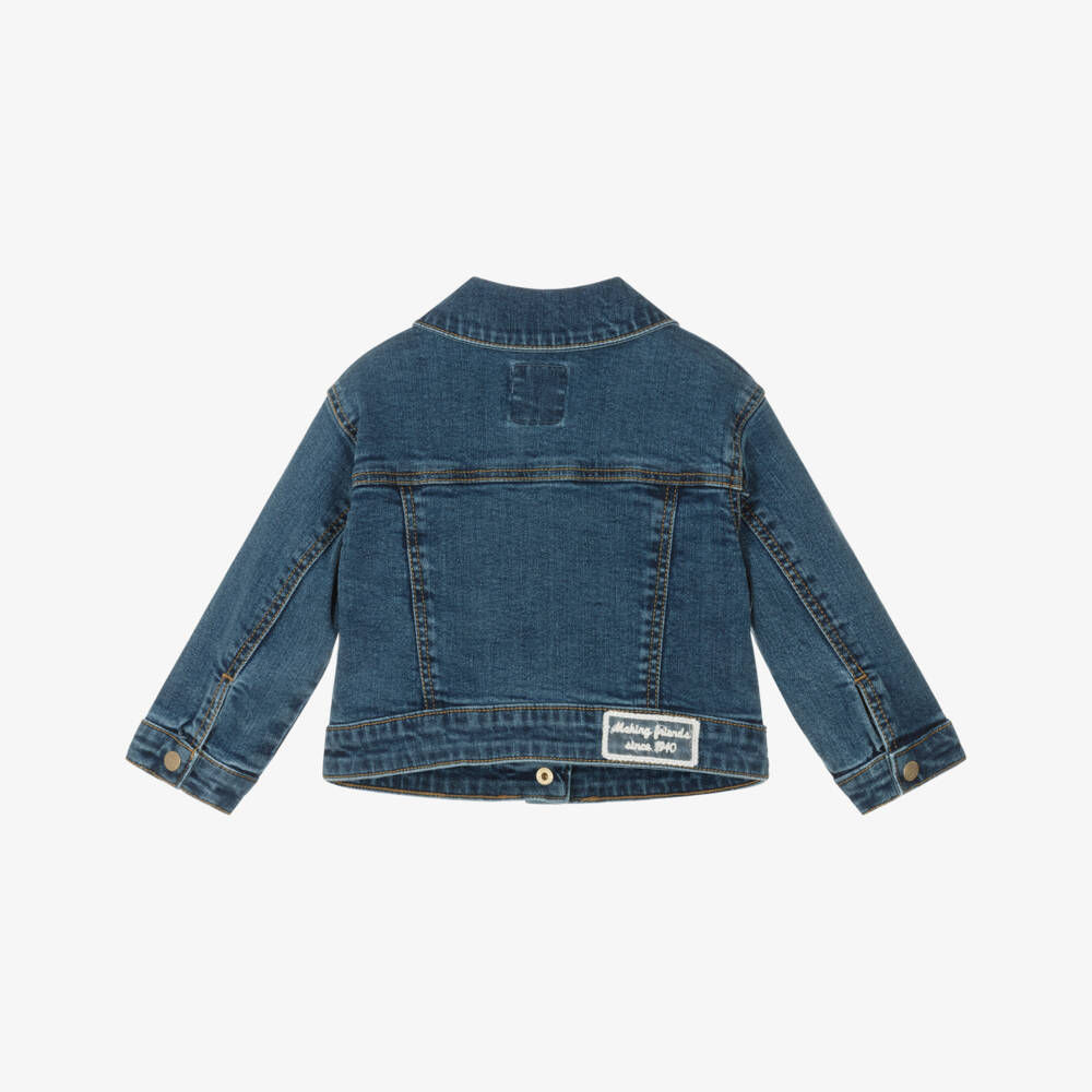 Mayoral-Girls Blue Denim Jacket with Lace-Trimmed Pockets | Childrensalon