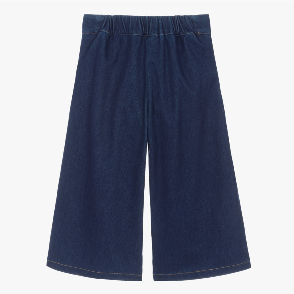 Mayoral-Girls Blue Denim Jersey Wide Leg Trousers | Childrensalon