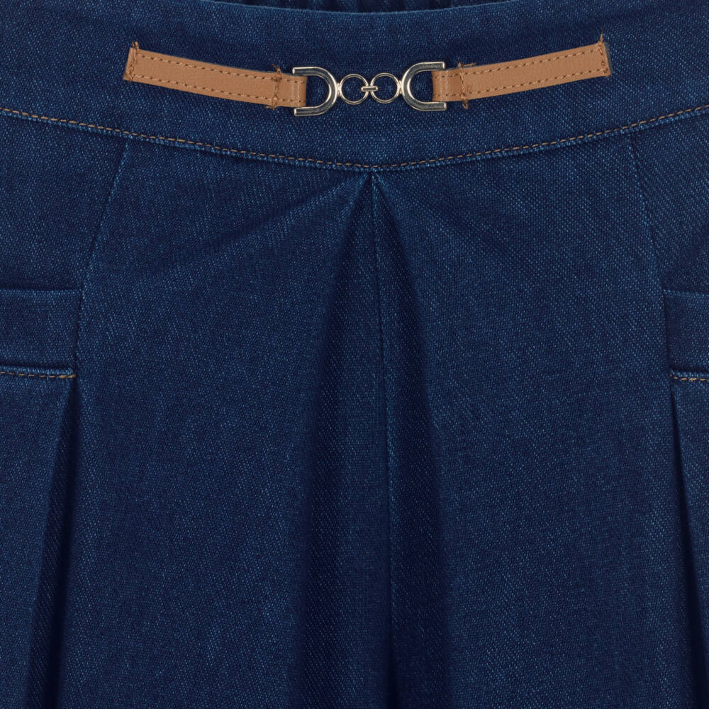 Mayoral-Girls Blue Denim Jersey Wide Leg Trousers | Childrensalon