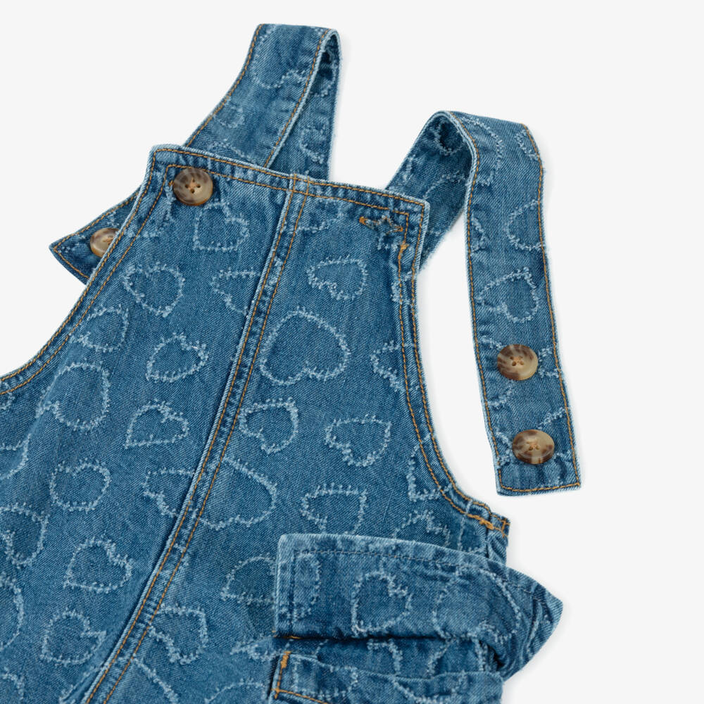 Mayoral-Girls Blue Denim Pinafore Dress with Heart Pattern | Childrensalon