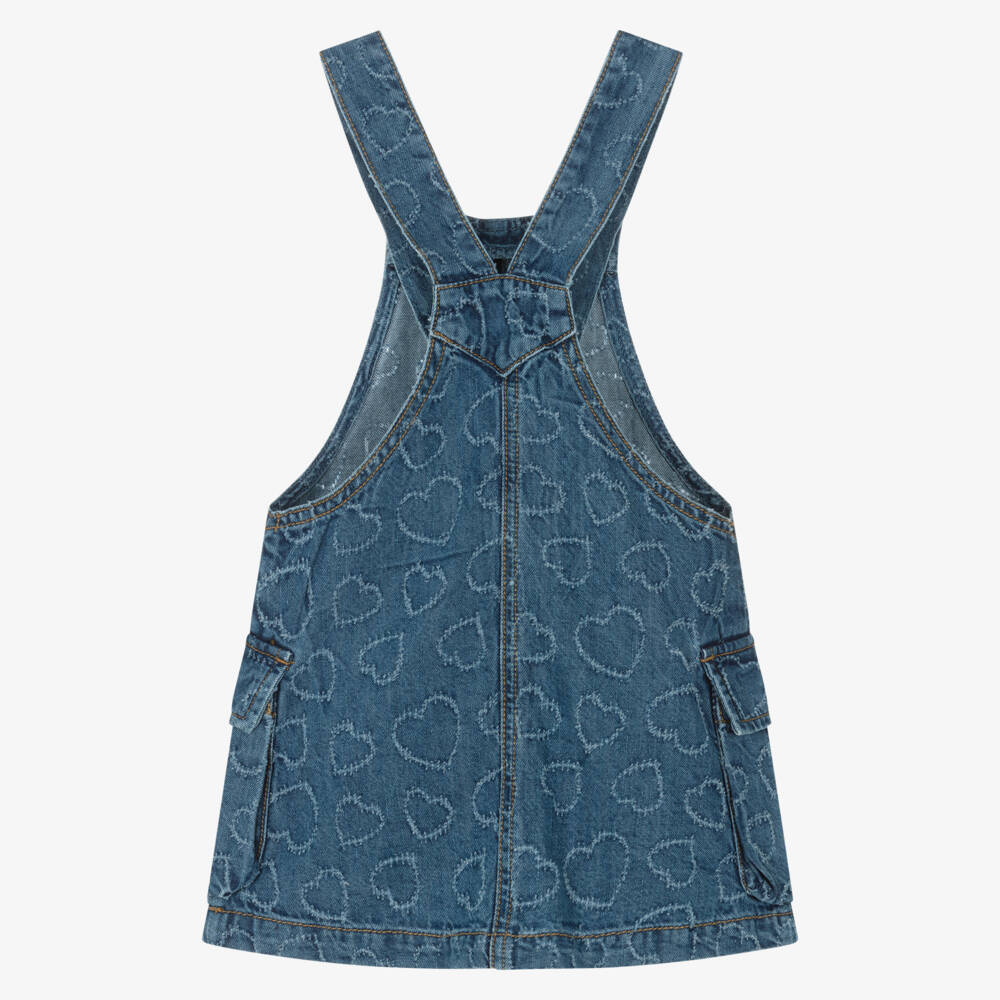 Mayoral-Girls Blue Denim Pinafore Dress with Heart Pattern | Childrensalon