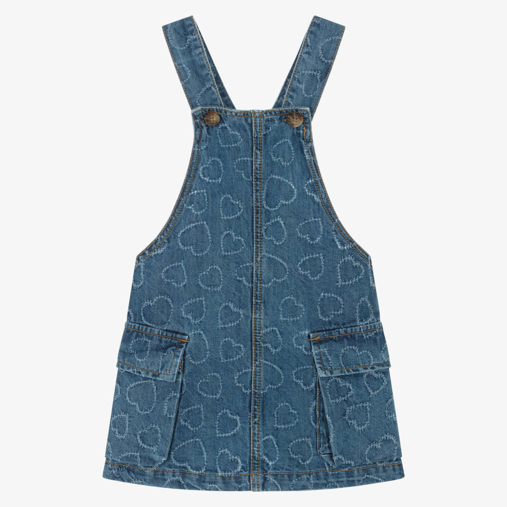 Mayoral-Girls Blue Denim Pinafore Dress with Heart Pattern | Childrensalon