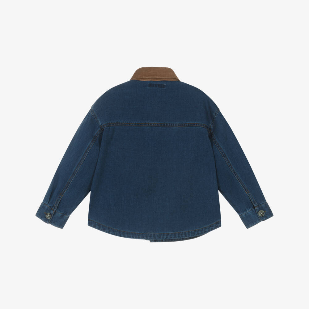 Mayoral-Рубашка джинсовая синяя с коричневым вельветовым воротником для девочек | Childrensalon