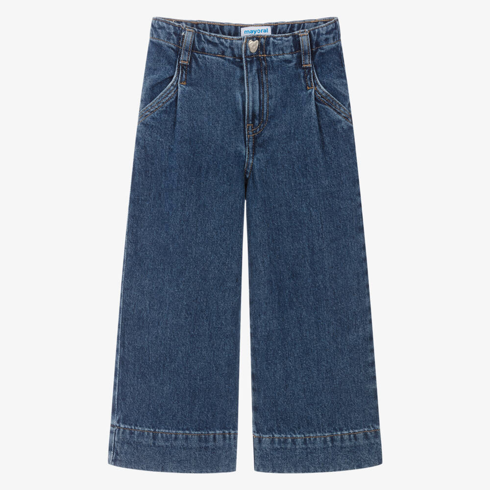 Mayoral-Джинсы широкие синие из денима для девочек | Childrensalon
