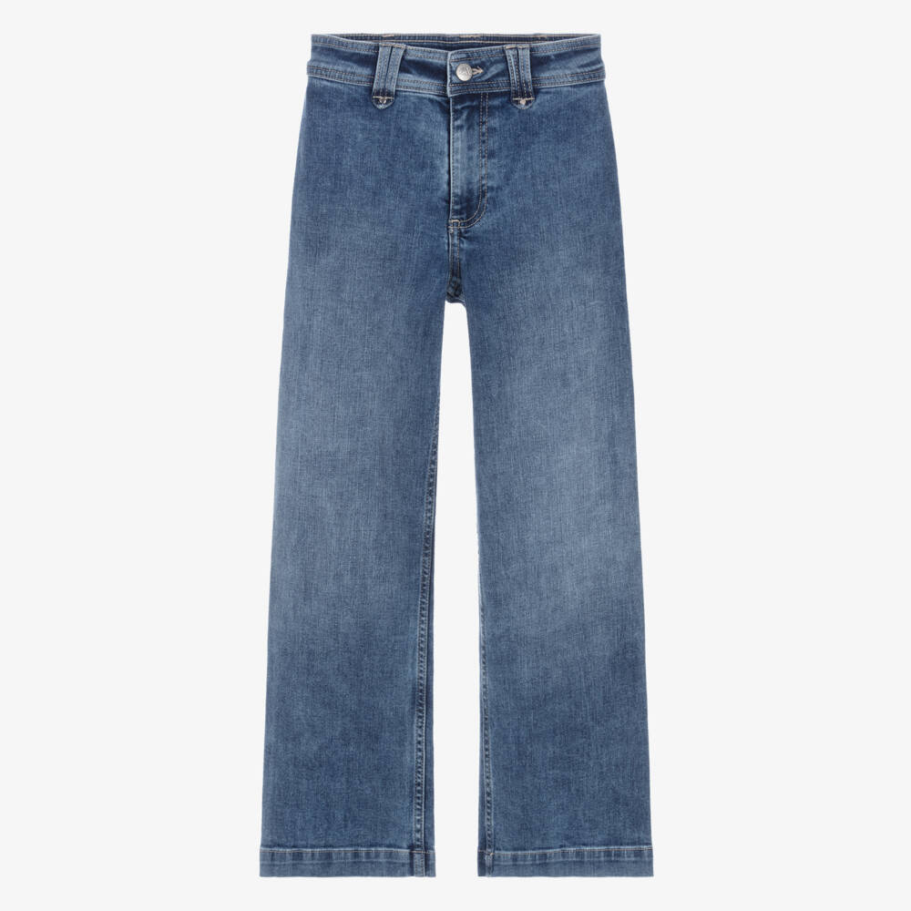 Mayoral-Girls Blue Denim Wide Leg Jeans | Childrensalon